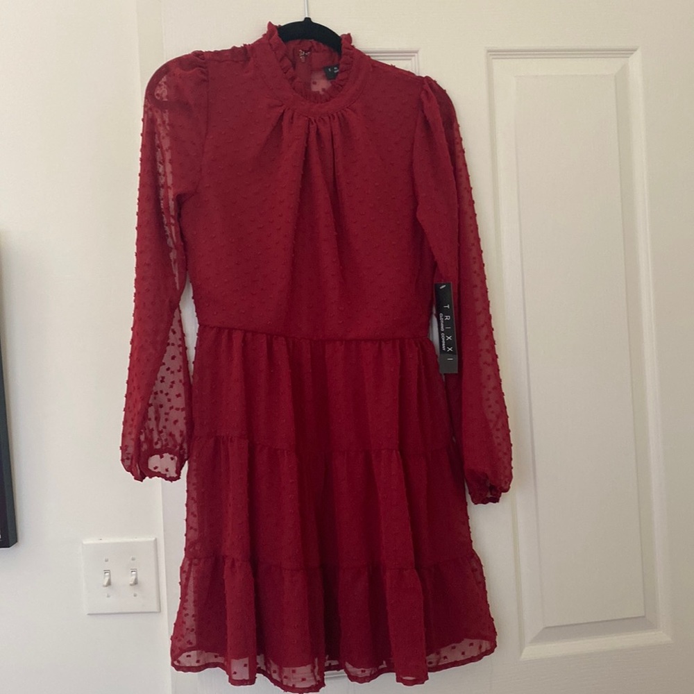Red high neck long sleeve dress